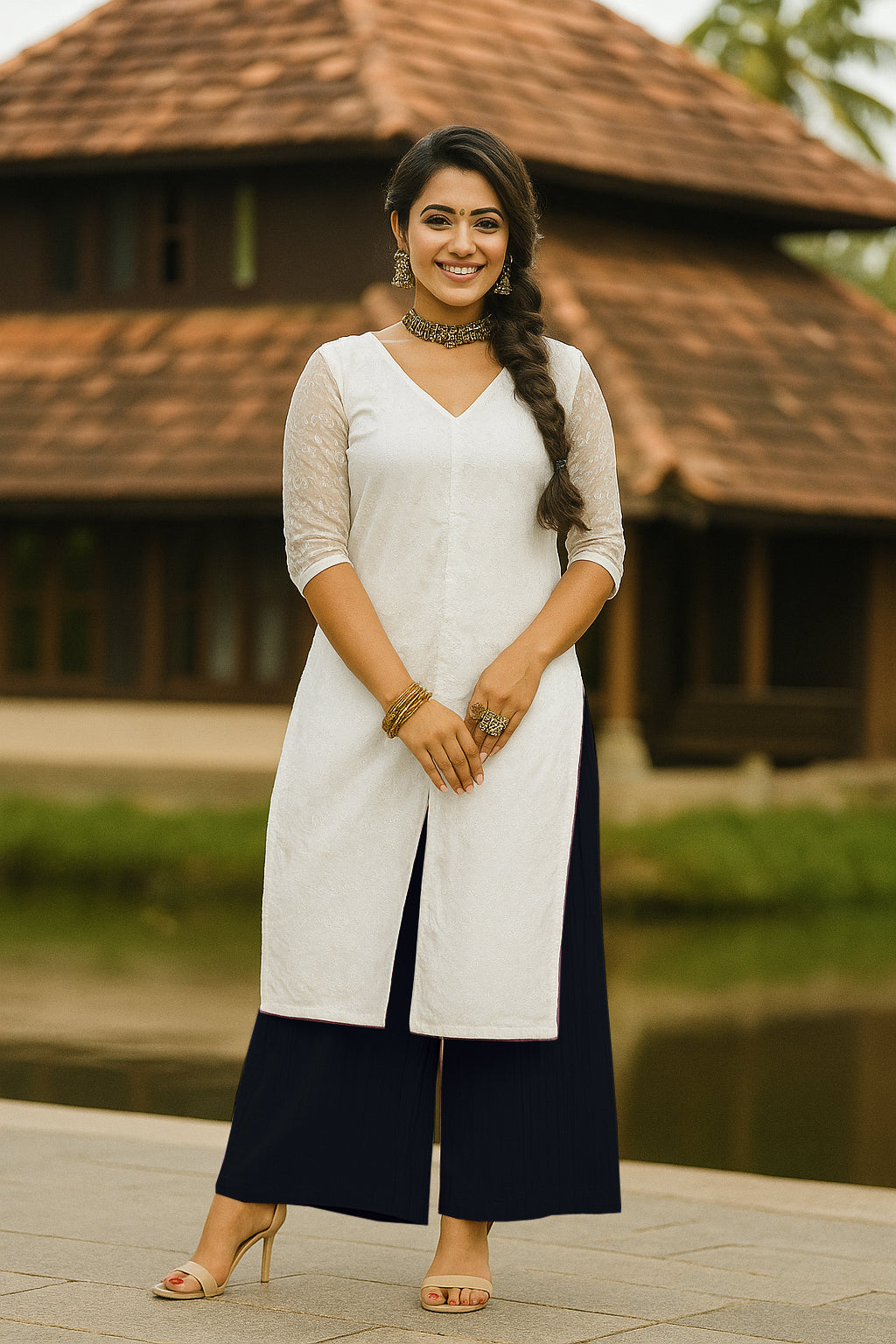 Onam Special Traditional Cotton Hakoba Cord Set with Palazzo Pants