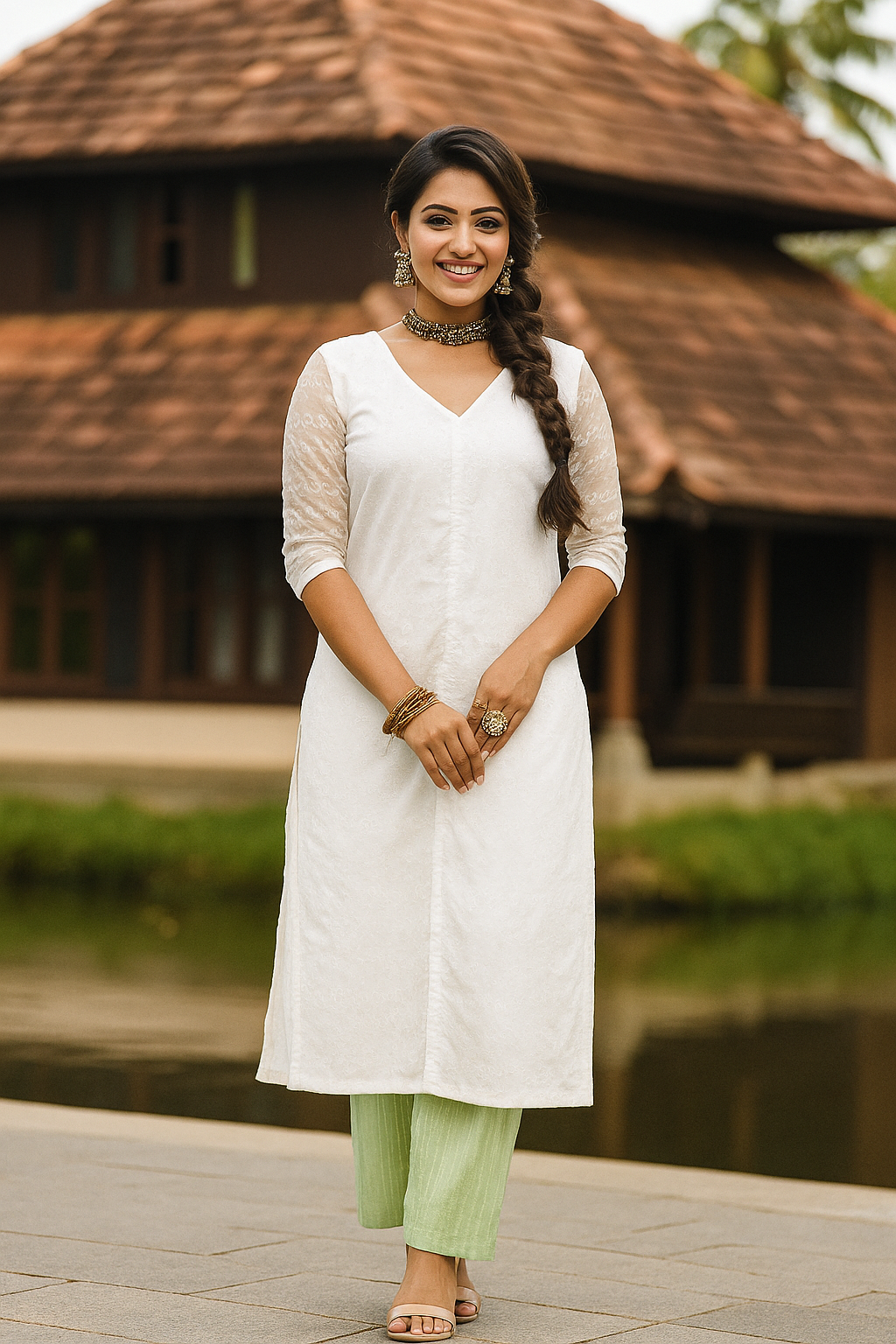 Onam Special Traditional Cotton Hakoba Cord Set with Palazzo Pants