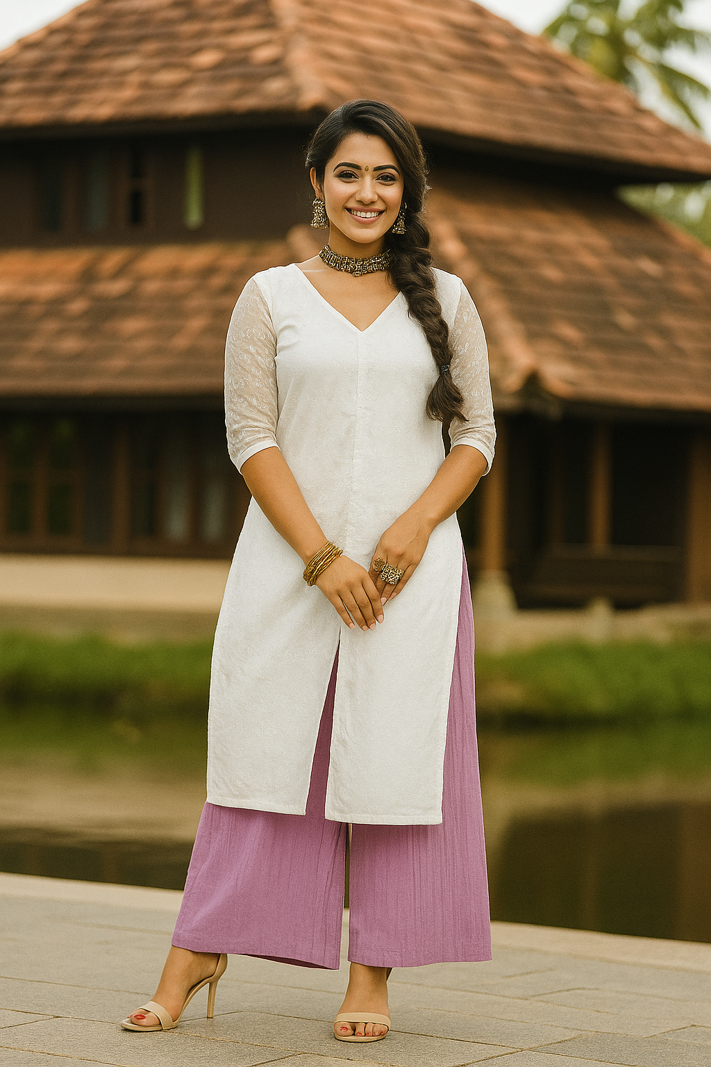 Onam Special Traditional Cotton Hakoba Cord Set with Palazzo Pants