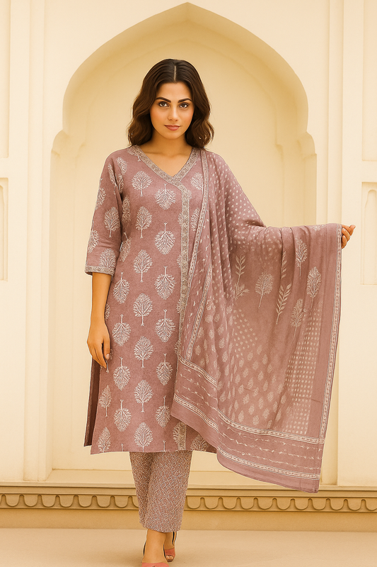 Cotton Printed Churidar with Printed Dupatta Set