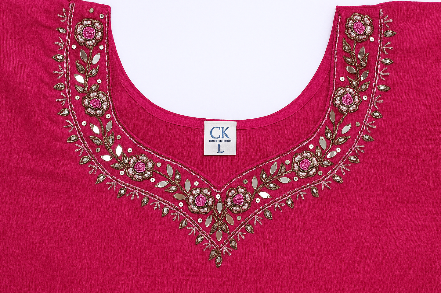 Roman Silk Churidar Set with Printed Dupatta & Stone Neckwork