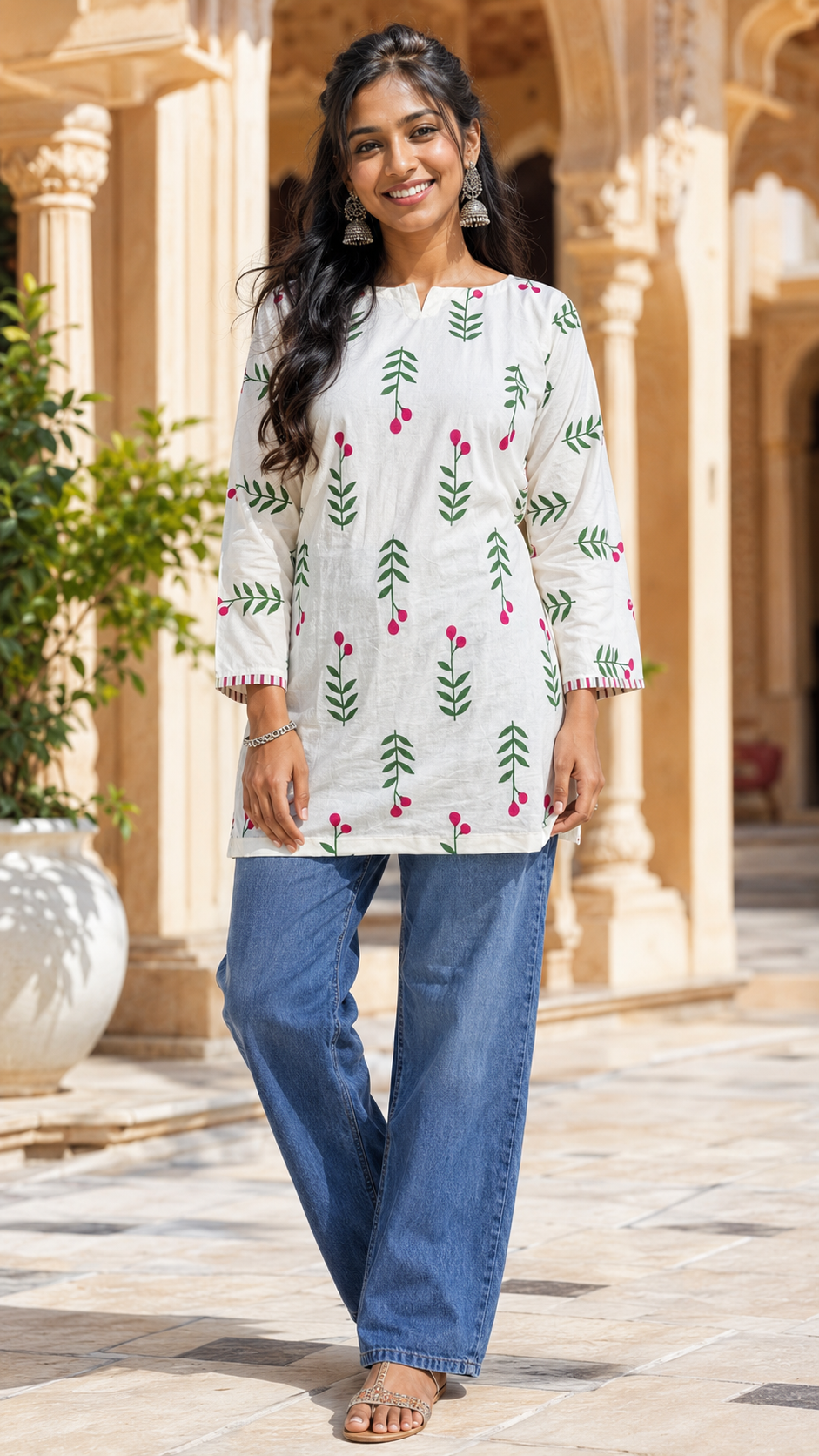 Trending Pink Blossom - Cotton Short Kurthi