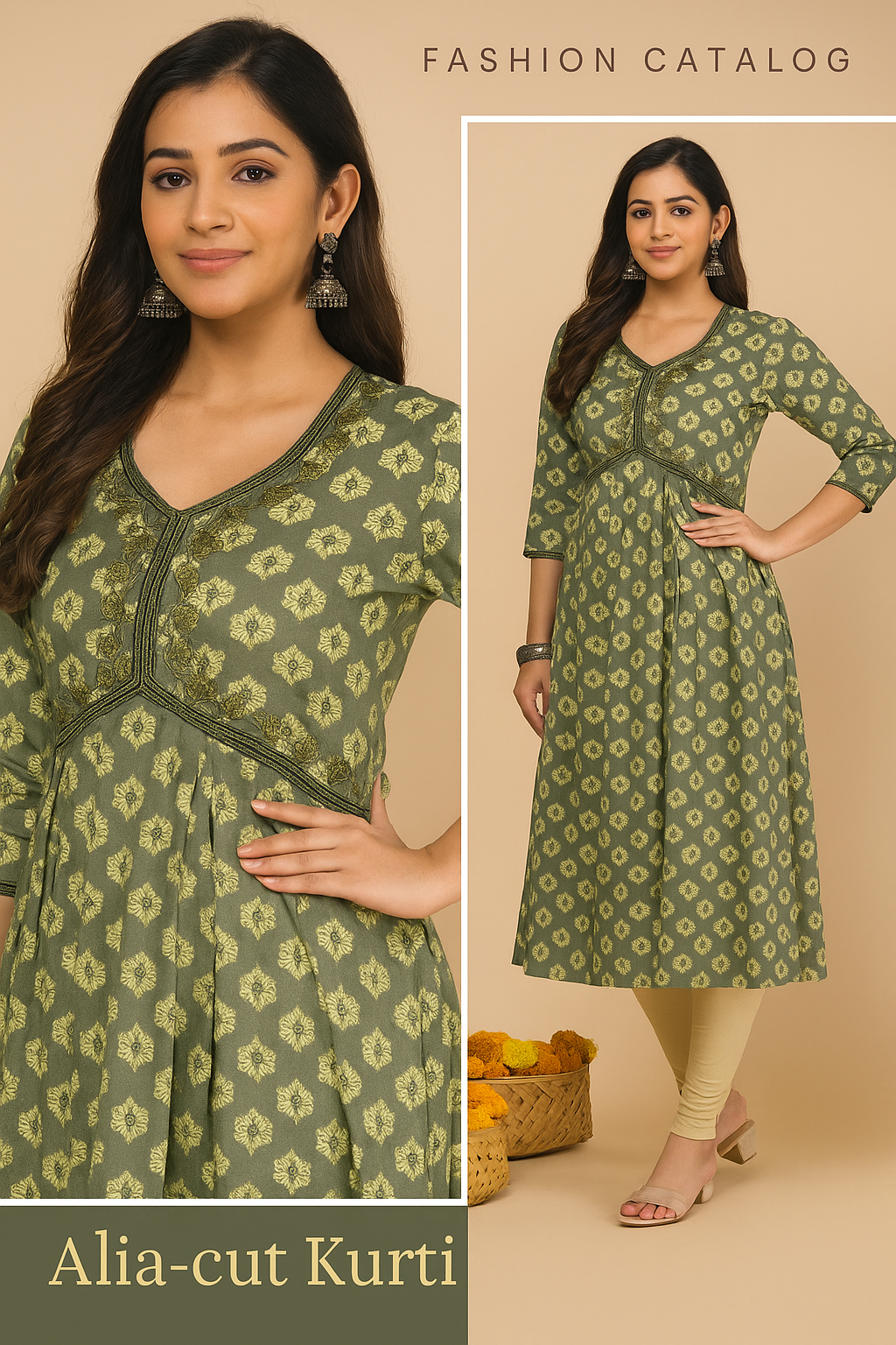 Aliyacut Cotton Kurti with Three-Fourth Sleeves