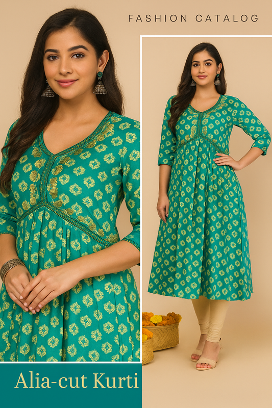 Aliyacut Cotton Kurti with Three-Fourth Sleeves