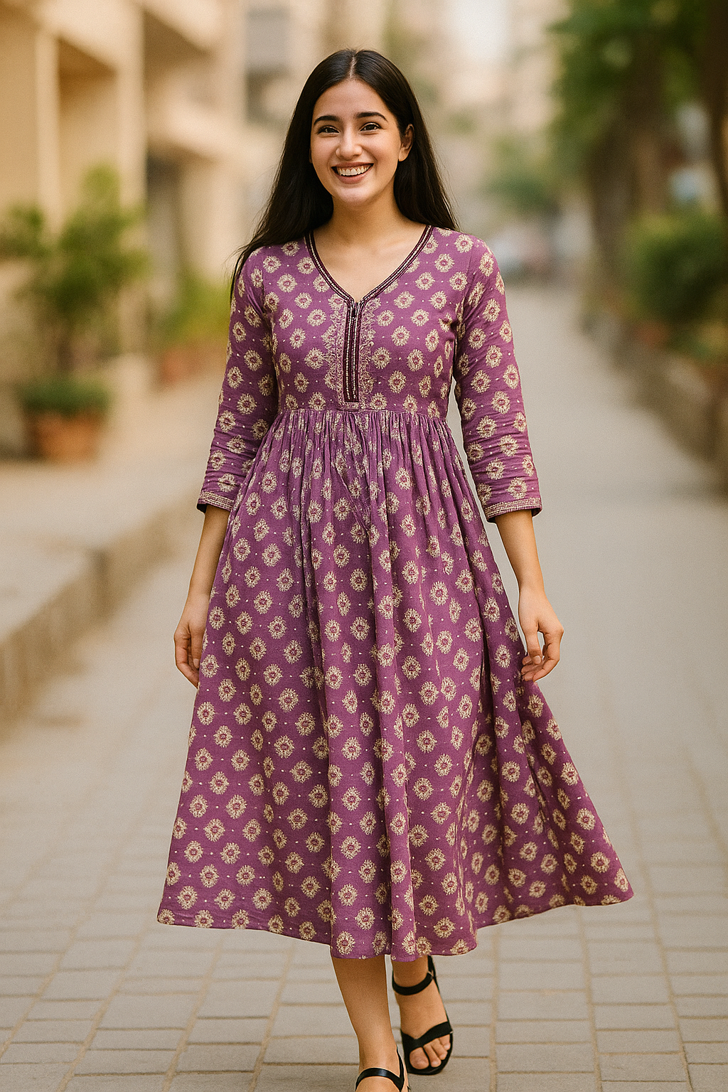 Aliyacut Cotton Kurti with Three-Fourth Sleeves