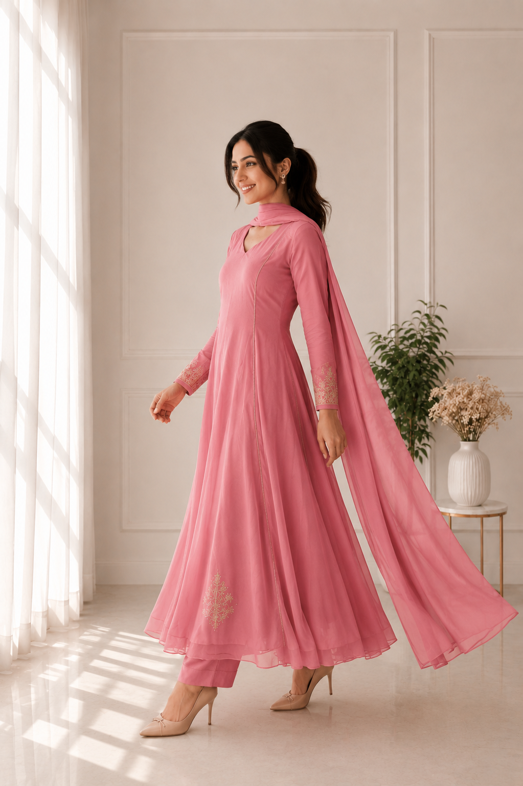 Slavar Suit – Mall-Chanderi with Handwork