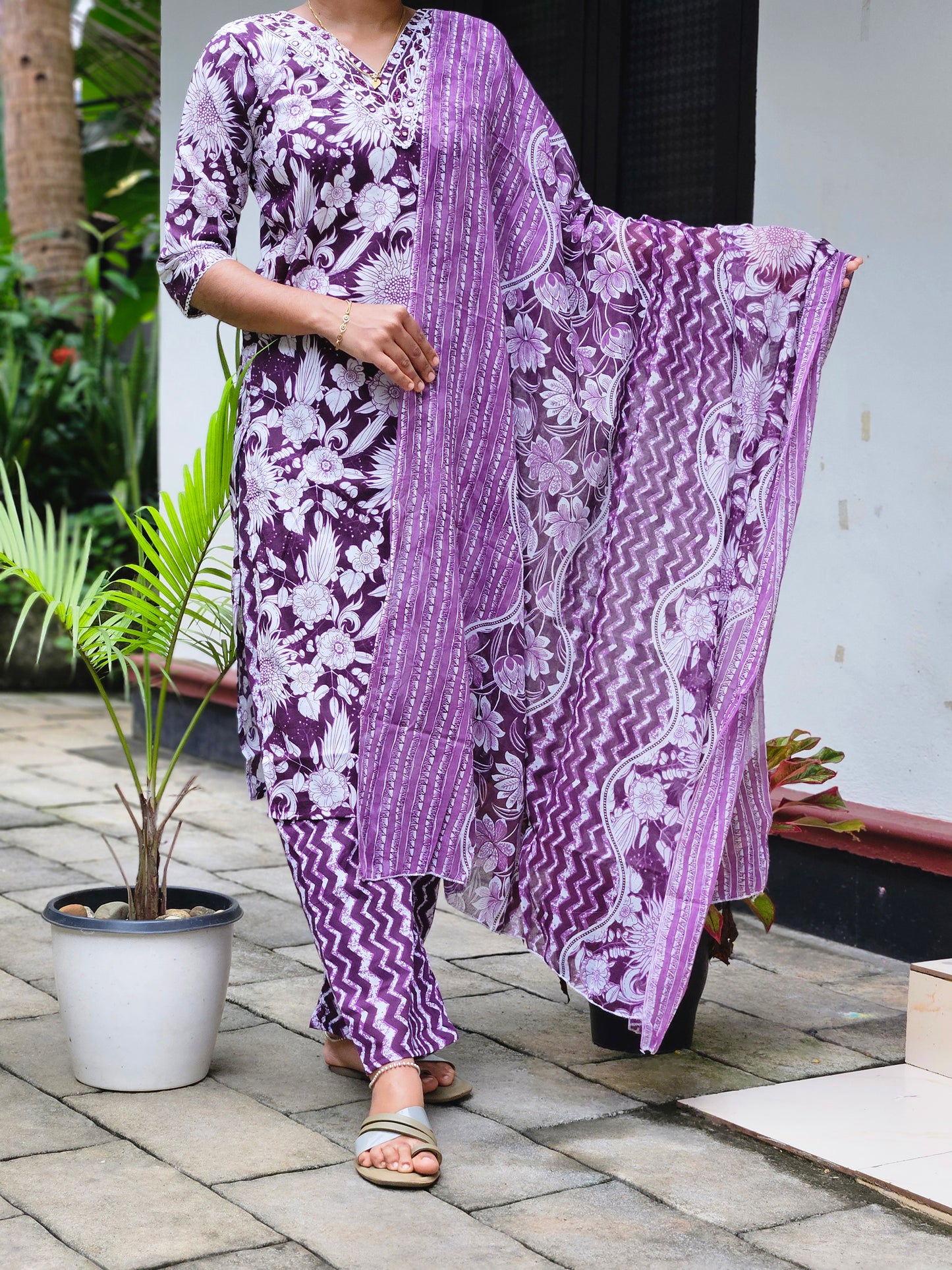 Cotton Printed Churidar with Printed Dupatta Set