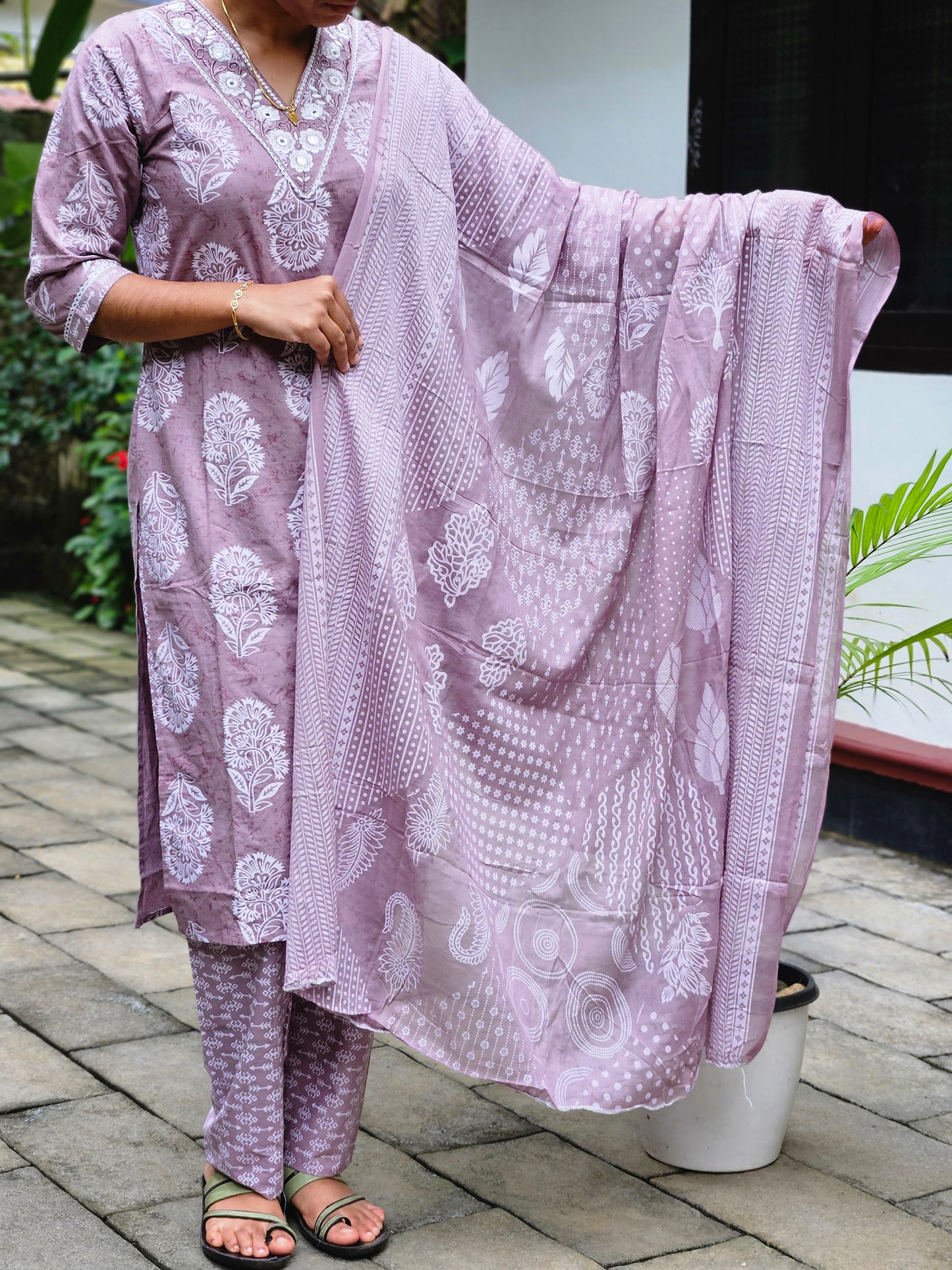 Cotton Printed Churidar with Printed Dupatta Set