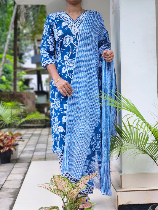 Cotton Printed Churidar with Printed Dupatta Set