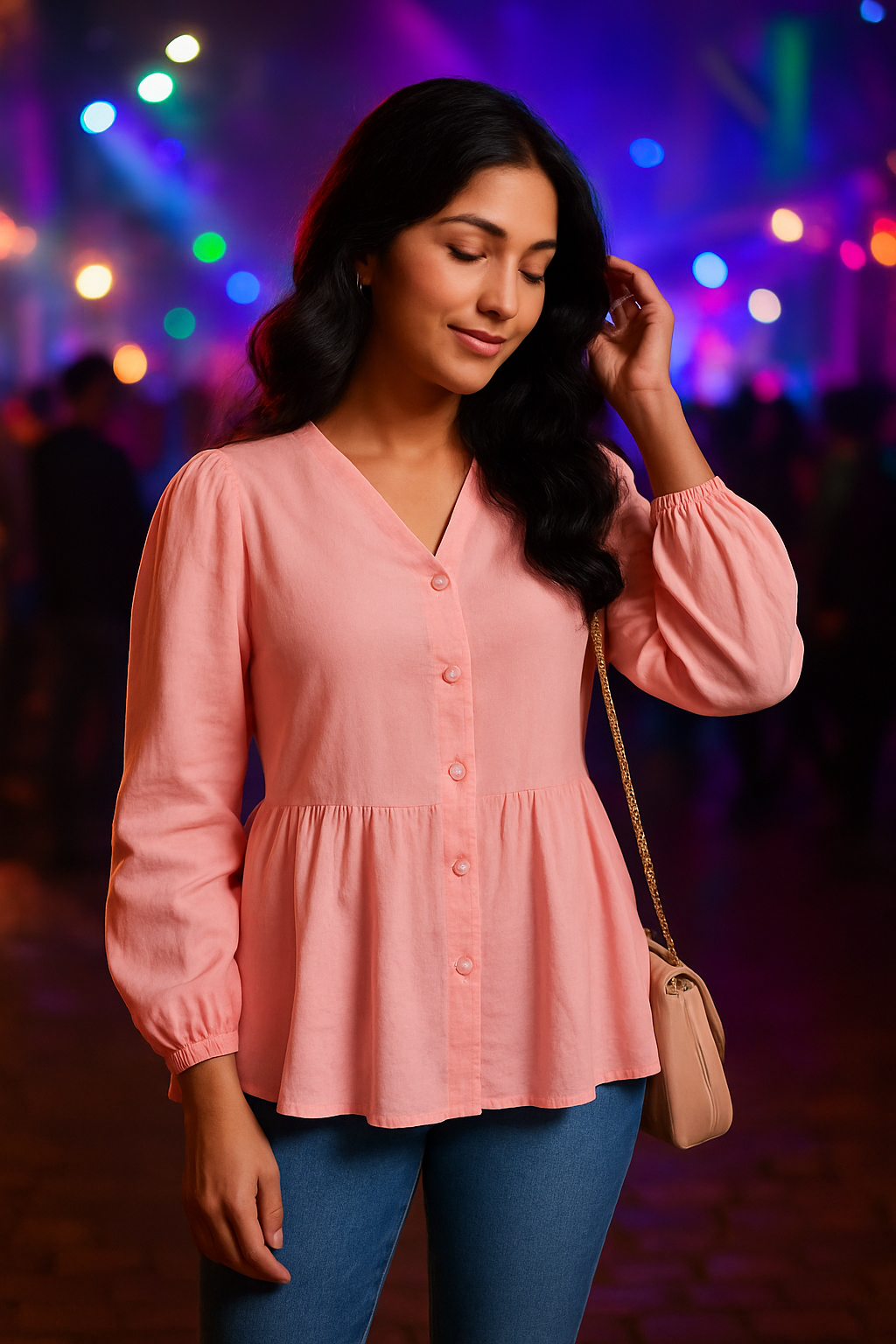 Delta Fabric Bell-Sleeve Shirt Top for Women