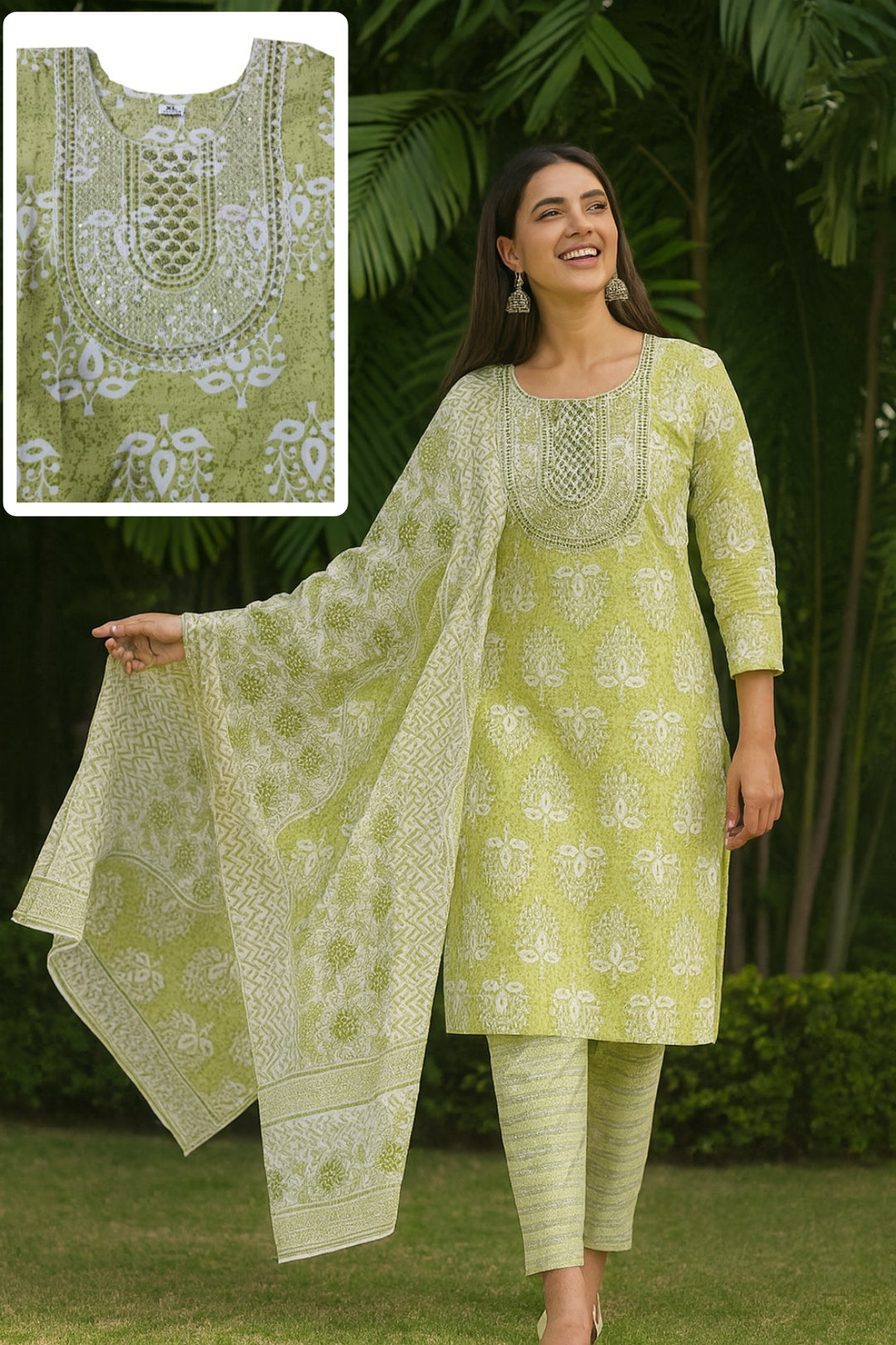 Cotton Casual Churidar Set with Printed Dupatta