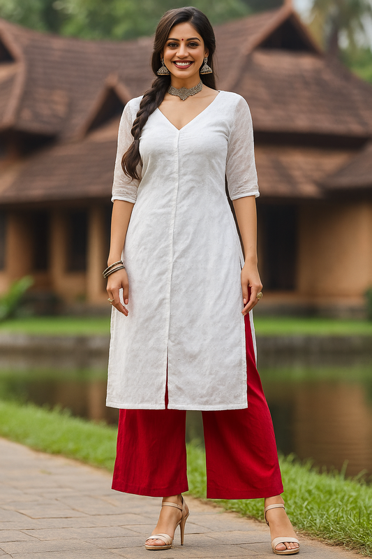 Onam Special Traditional Cotton Hakoba Cord Set with Palazzo Pants