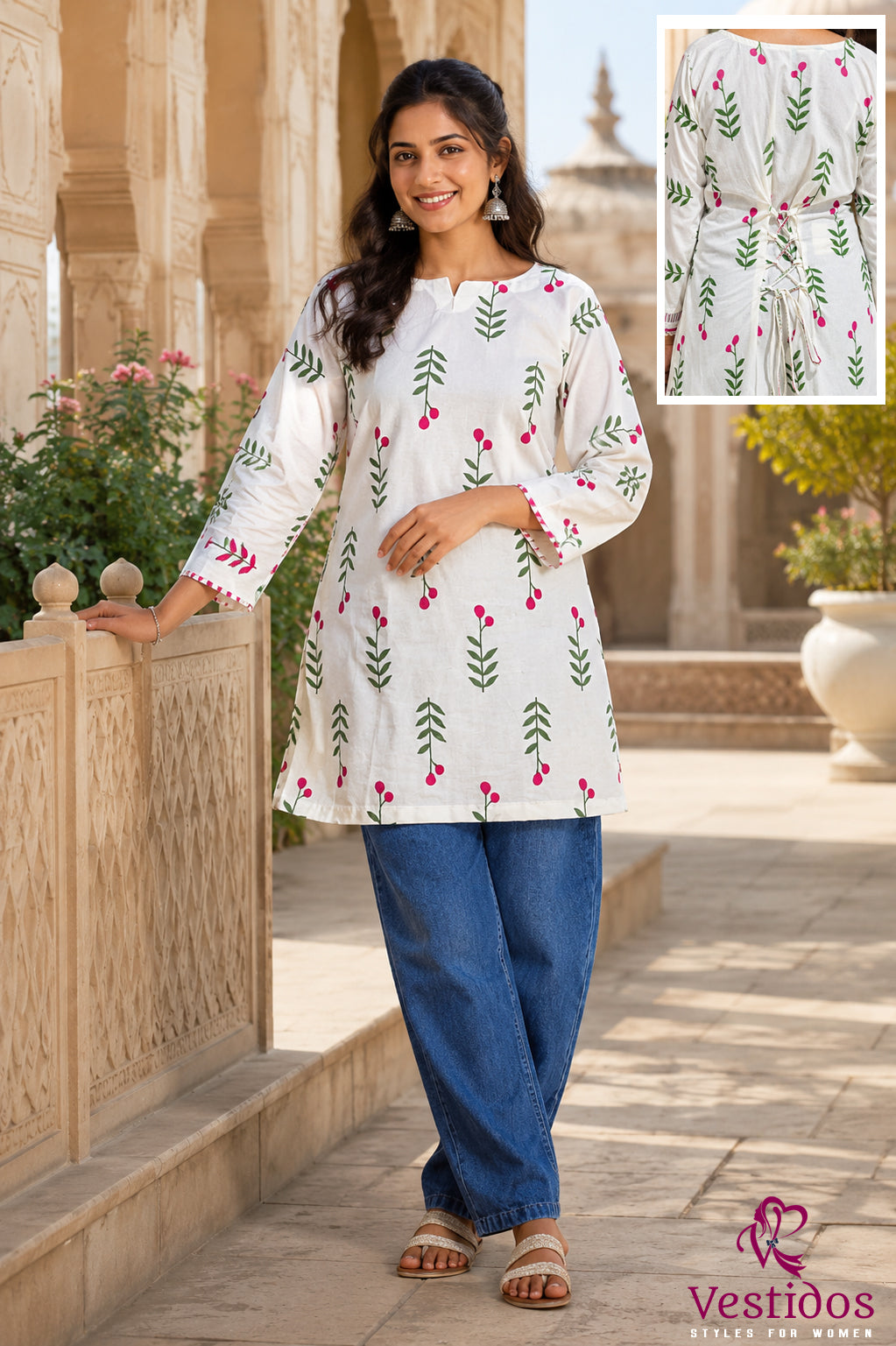 Trending Pink Blossom  - Cotton Short Kurthi