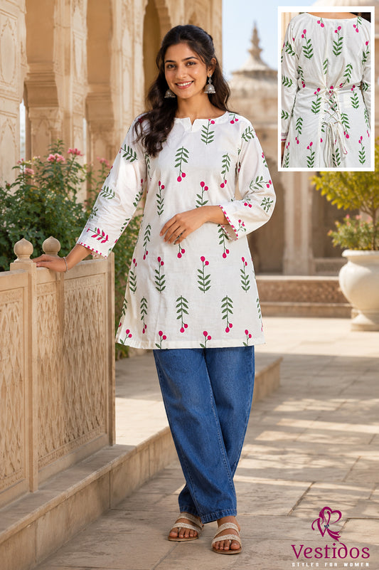 Trending Pink Blossom  - Cotton Short Kurthi