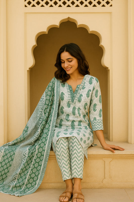 Cotton Printed Churidar with Printed Dupatta Set