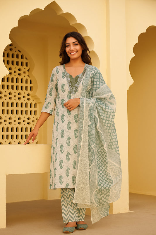 Cotton Printed Churidar with Printed Dupatta Set