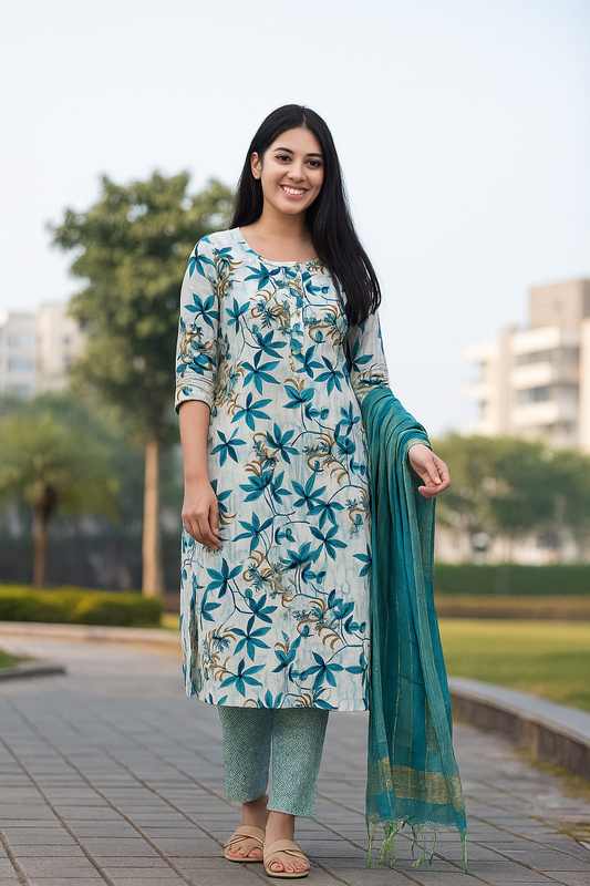 Beautiful Cotton Printed Churidar Set with matching dupatta