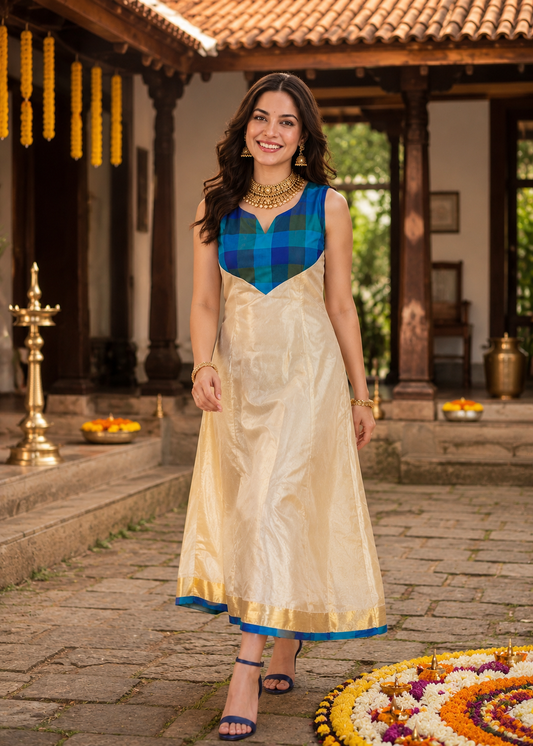Festival Traditional Tissue Madras Check Ankle Length Frock