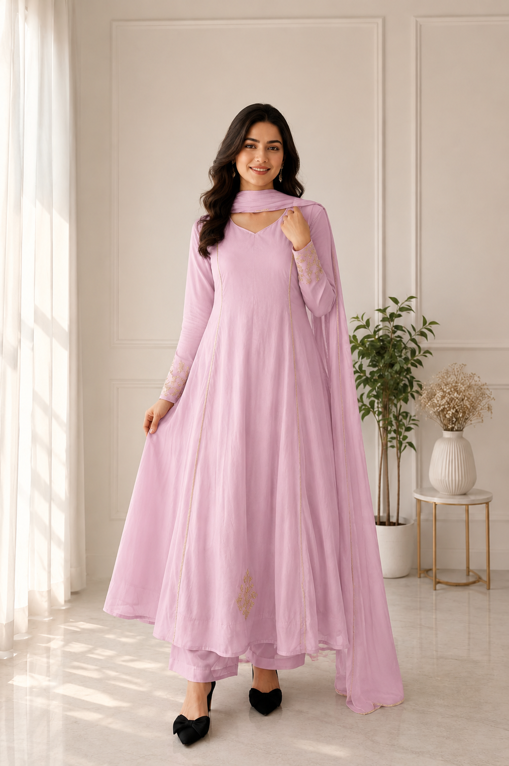 Slavar Suit – Mall-Chanderi with Handwork