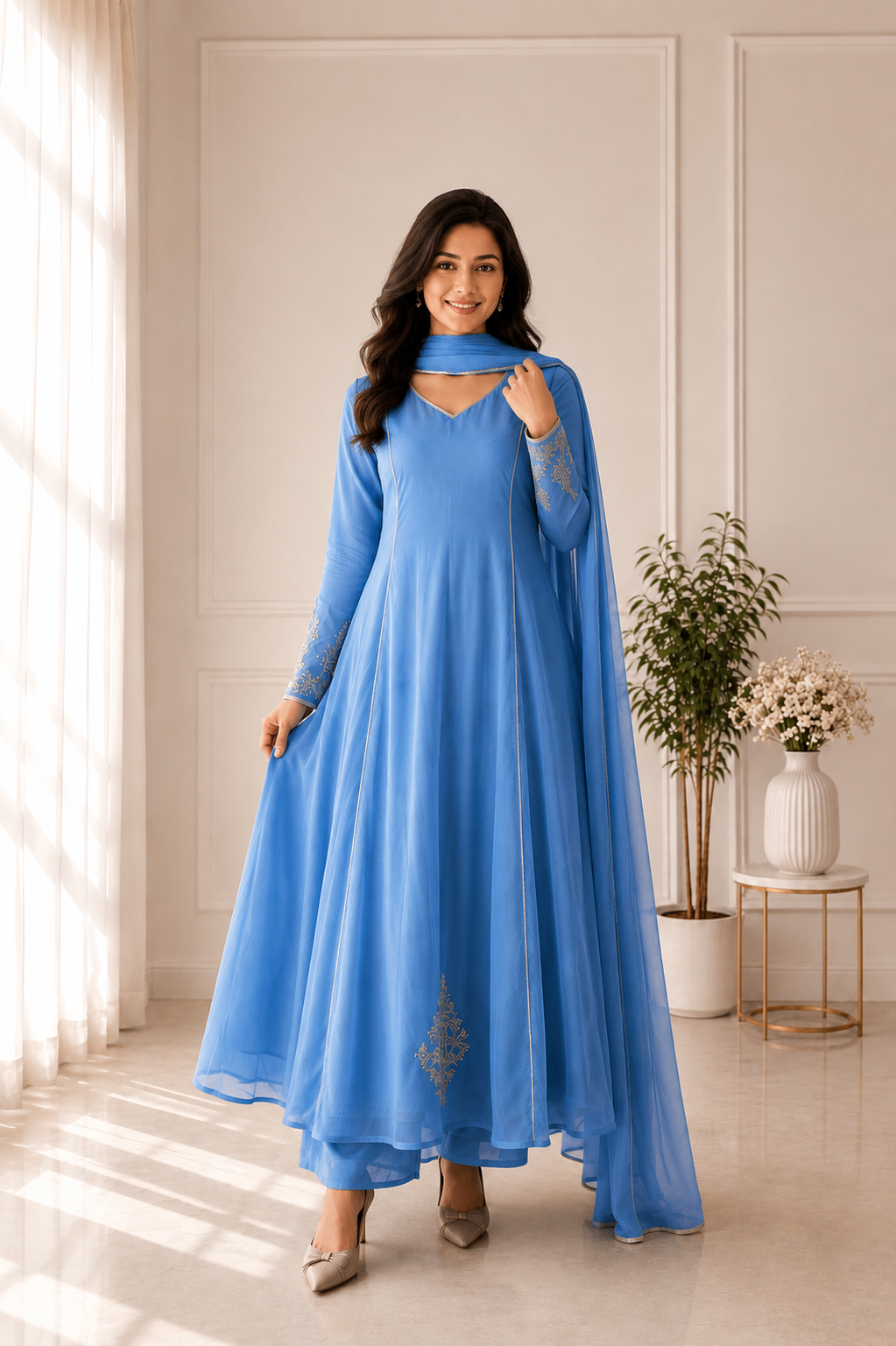 Slavar Suit – Mall-Chanderi with Handwork