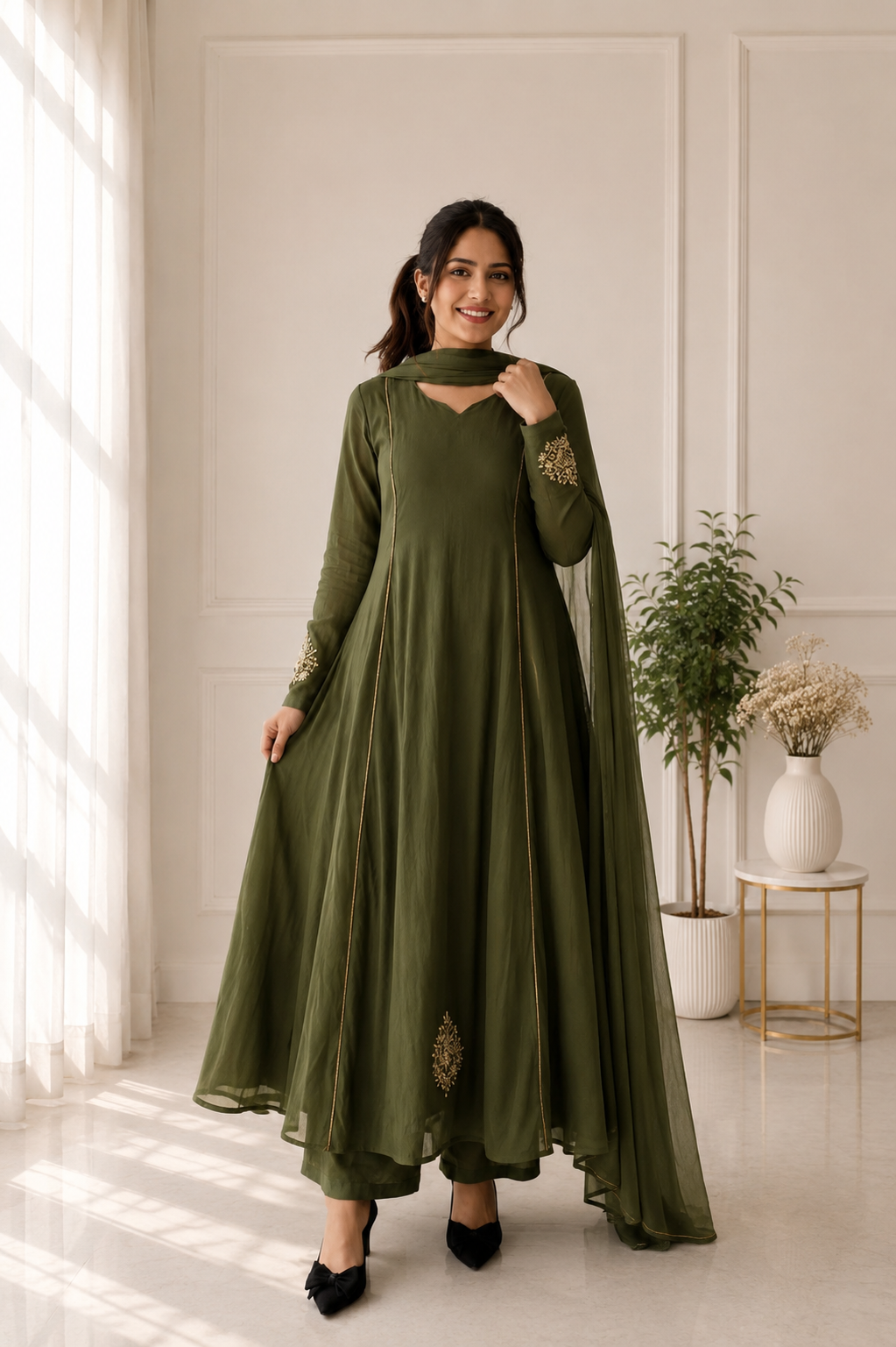 Slavar Suit – Mall-Chanderi with Handwork