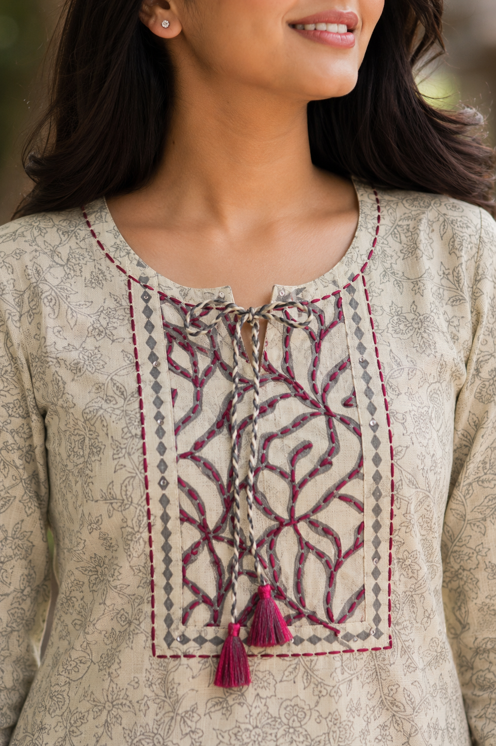 Jute-Cotton Fabric Printed Kurti