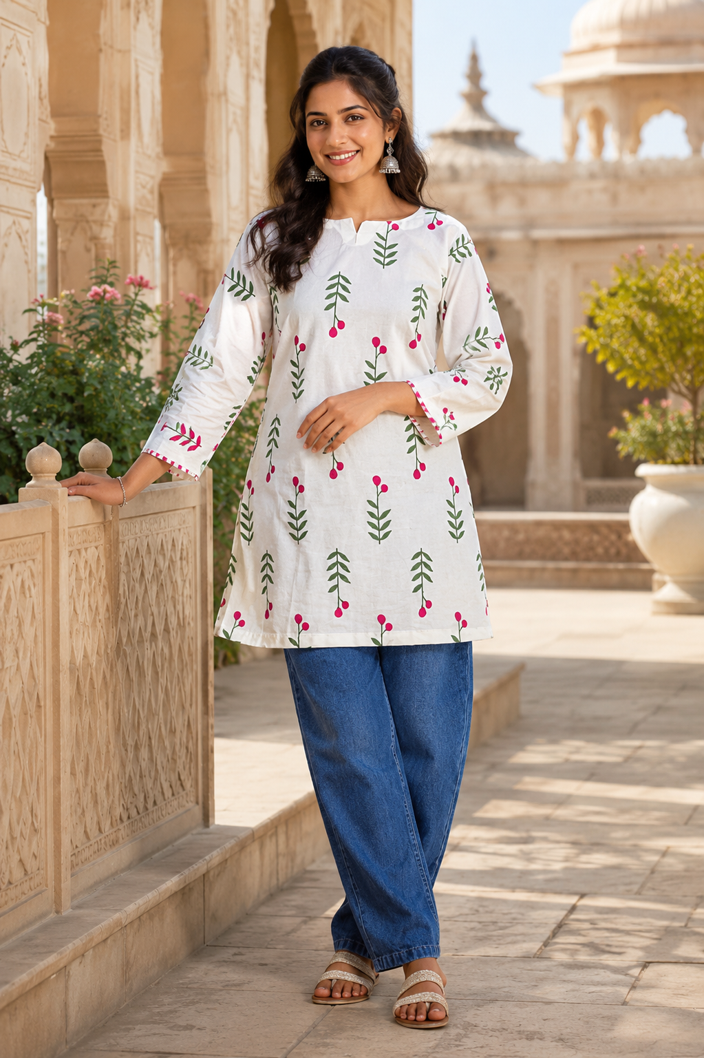 Trending Pink Blossom  - Cotton Short Kurthi