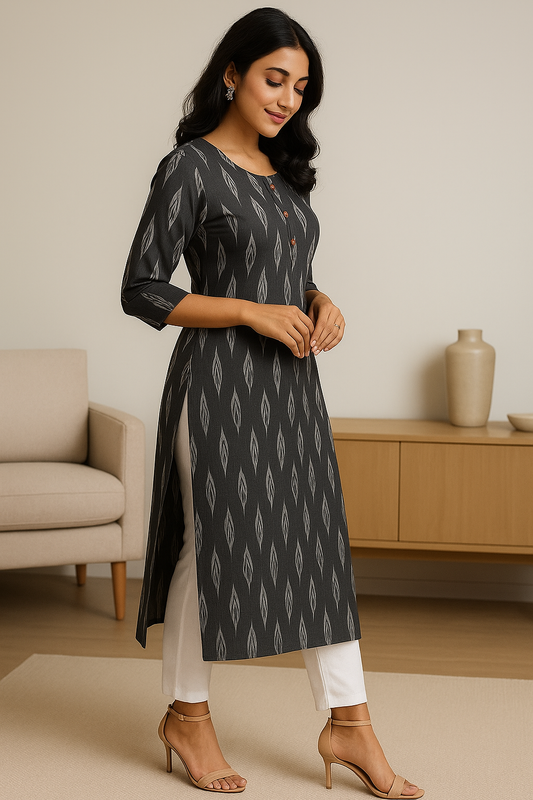 Cotton Side-Open Kurti Top with Three-Quarter Sleeves