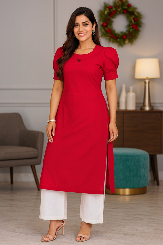 Delta Fabric Puff-Sleeve Long Top with Palazzo Pant