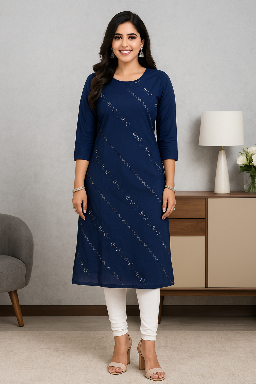 Rayon Long Top with Sequence Work