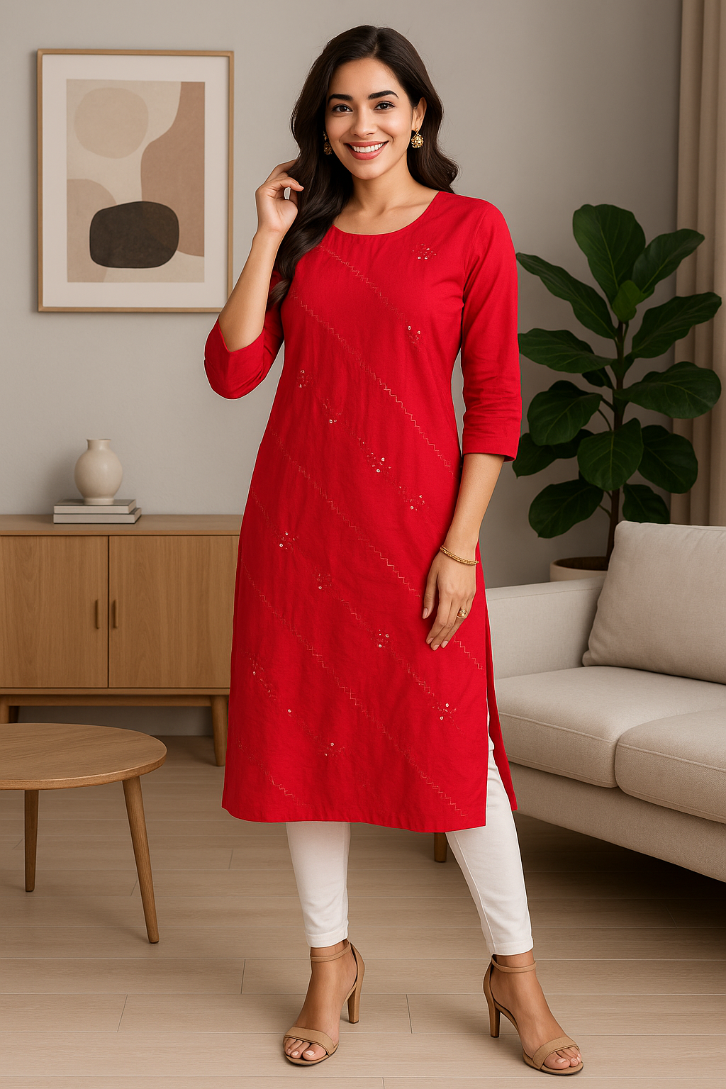 Rayon Long Top with Sequence Work