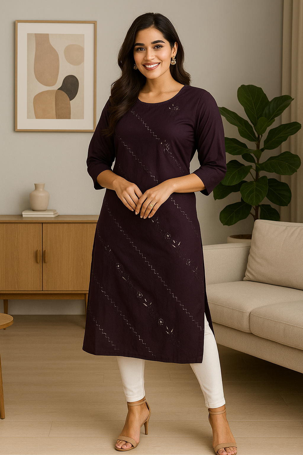 Rayon Long Top with Sequence Work