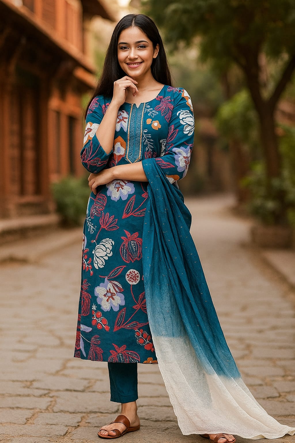 Premium Cotton Churidar Set with Digital Print