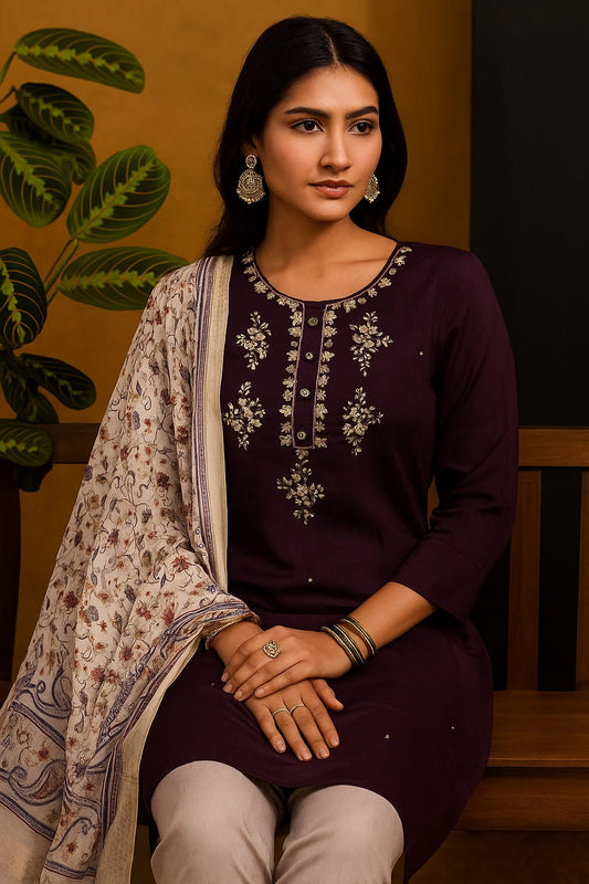 Roman Silk Churidar Set with Stone Work