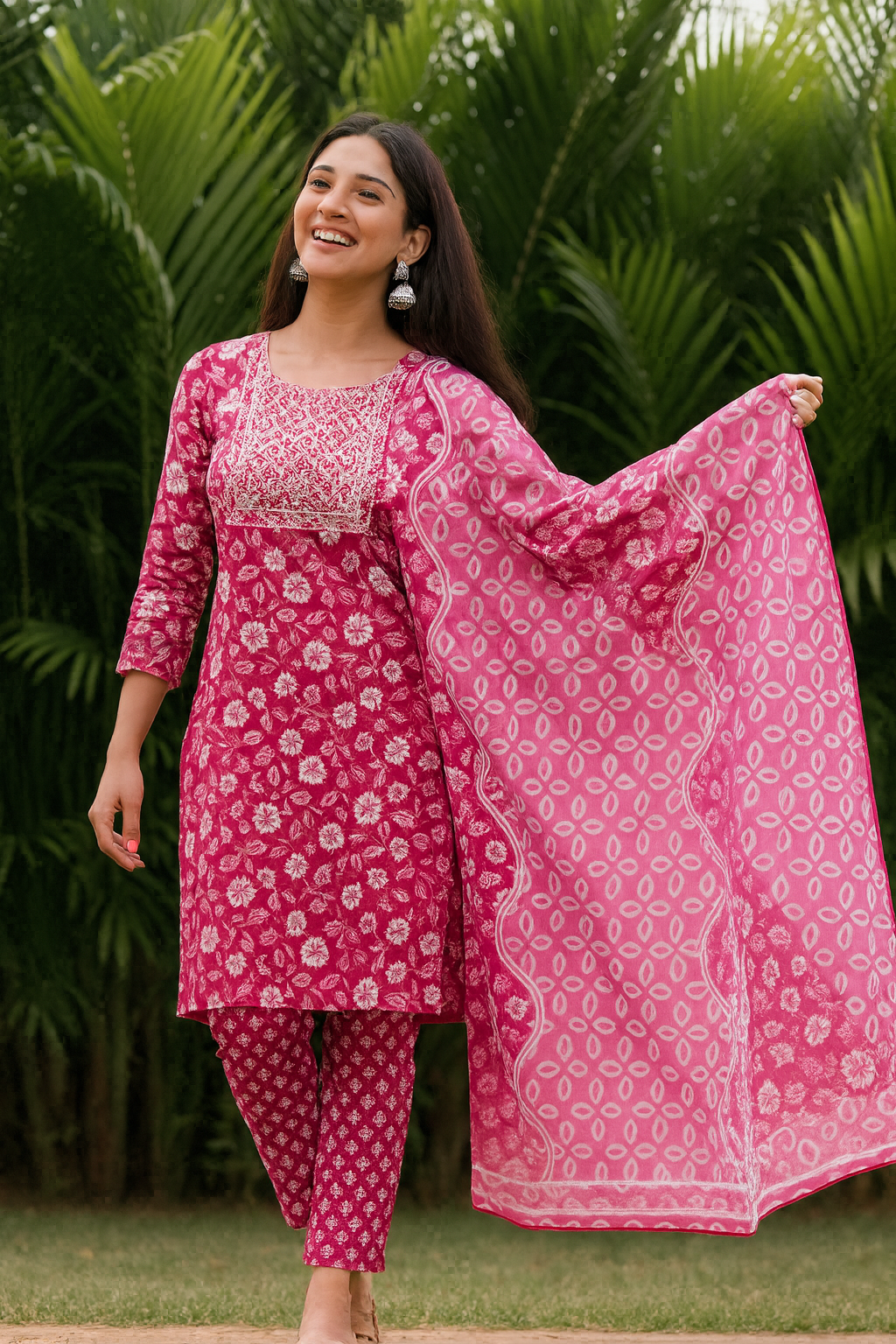 Cotton Casual Churidar Set with Printed Dupatta