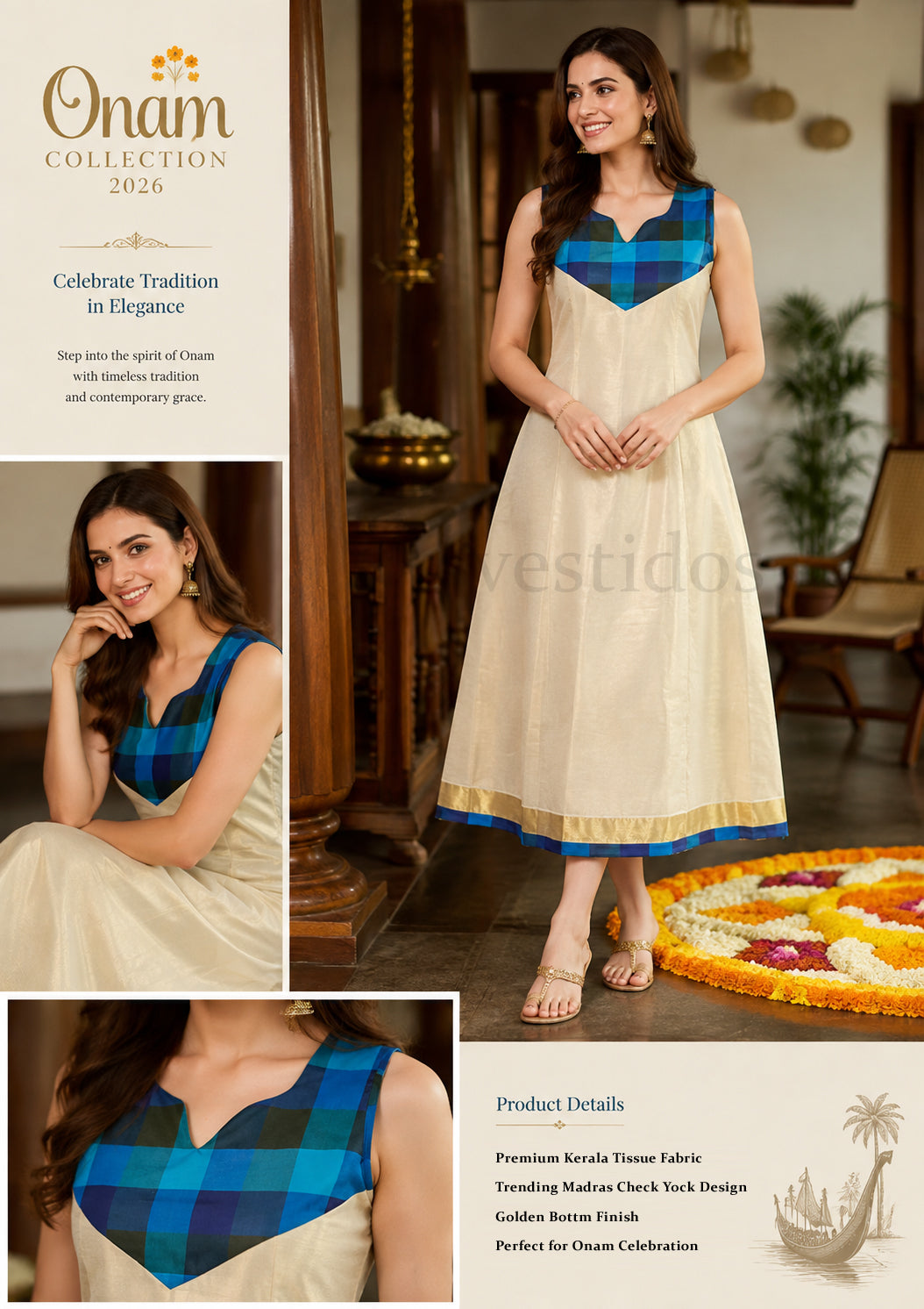 Festival Traditional Tissue Madras Check Ankle Length Frock