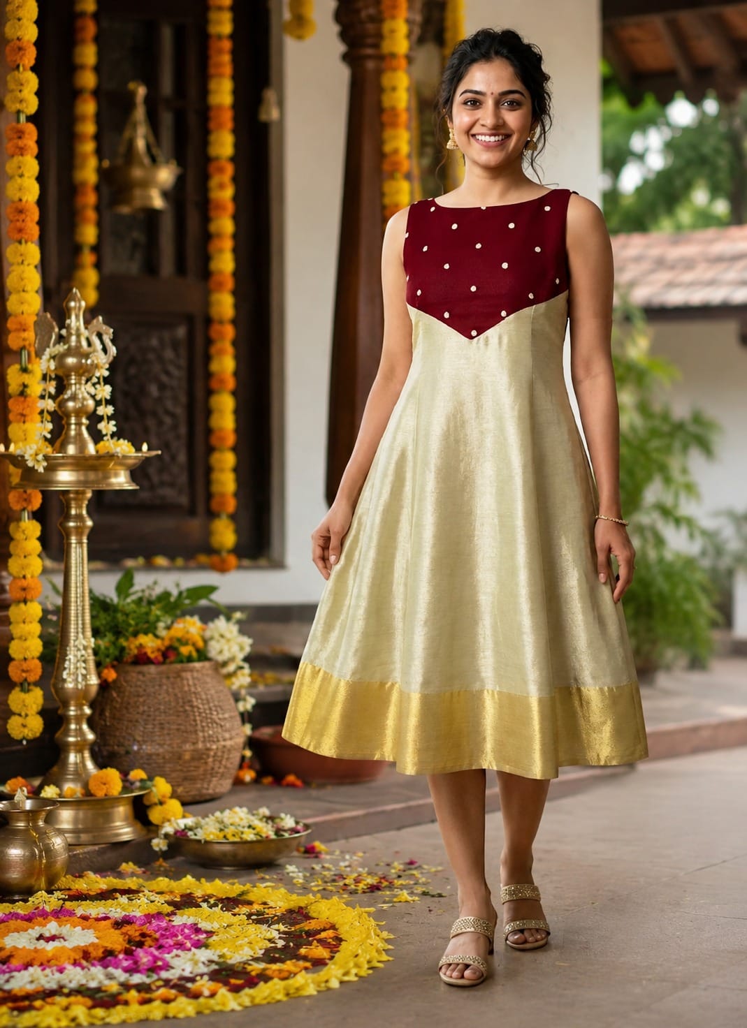 Festival Traditional Tissue Ankle Length Frock