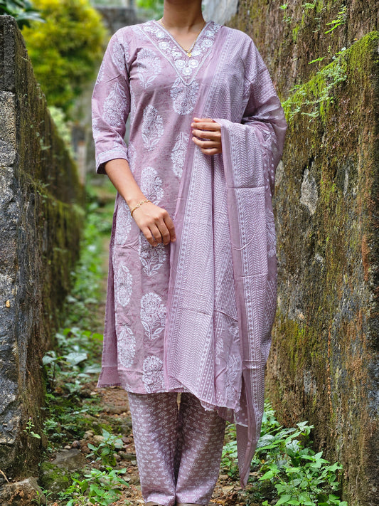 Cotton Printed Churidar with Printed Dupatta Set