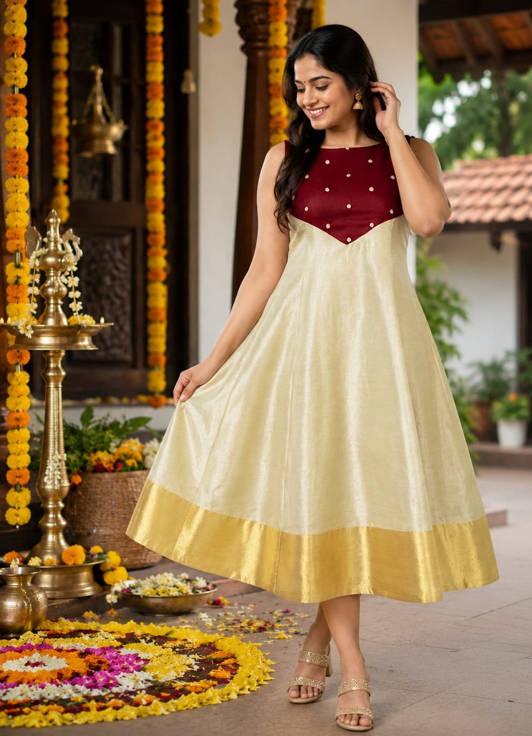 Festival Traditional Tissue Ankle Length Frock