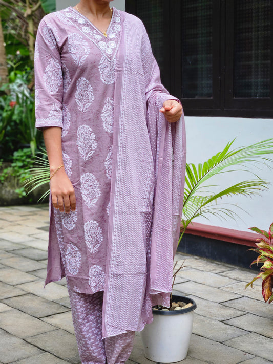 Cotton Printed Churidar with Printed Dupatta Set