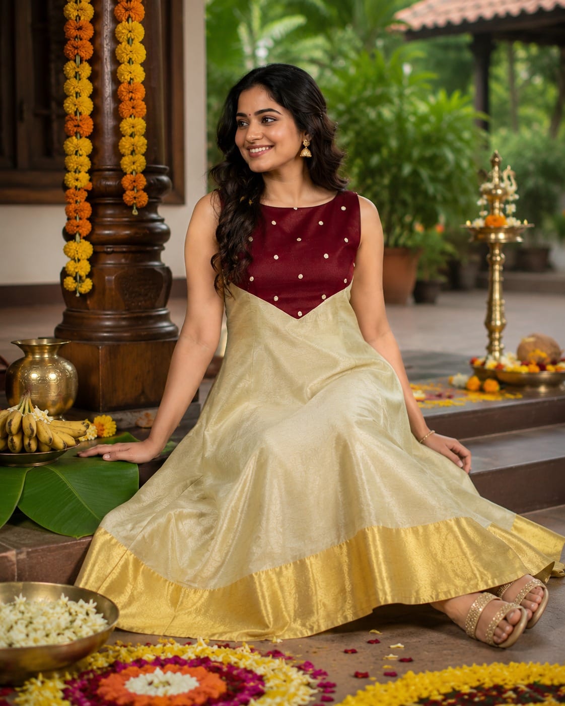 Festival Traditional Tissue Ankle Length Frock