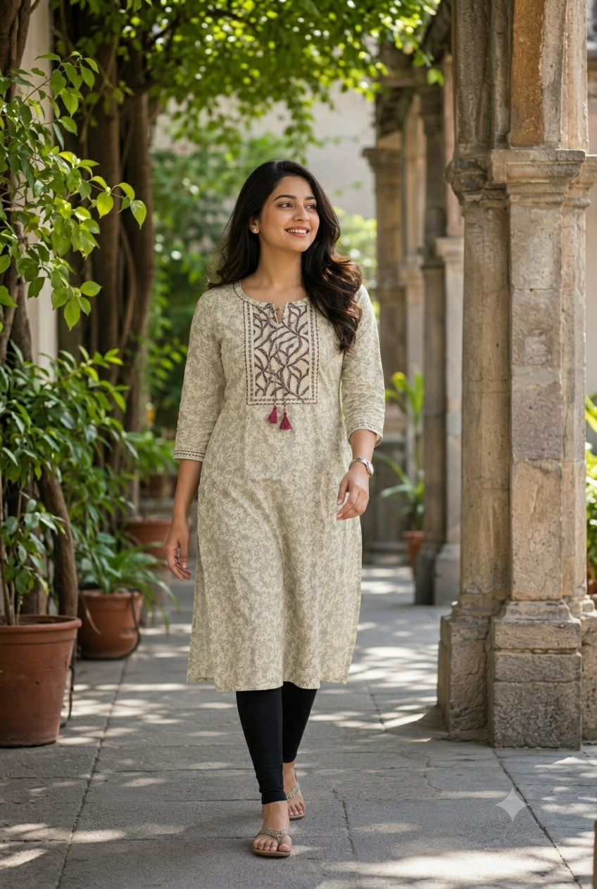 Jute-Cotton Fabric Printed Kurti