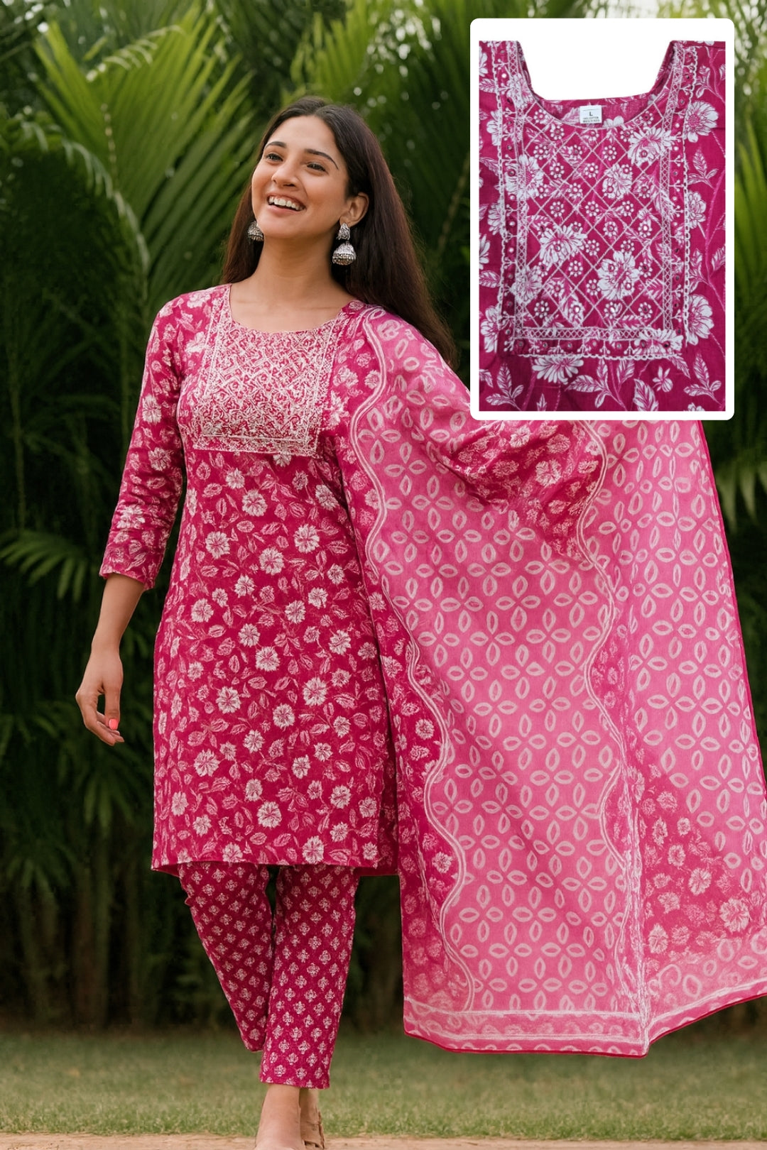 Cotton Casual Churidar Set with Printed Dupatta