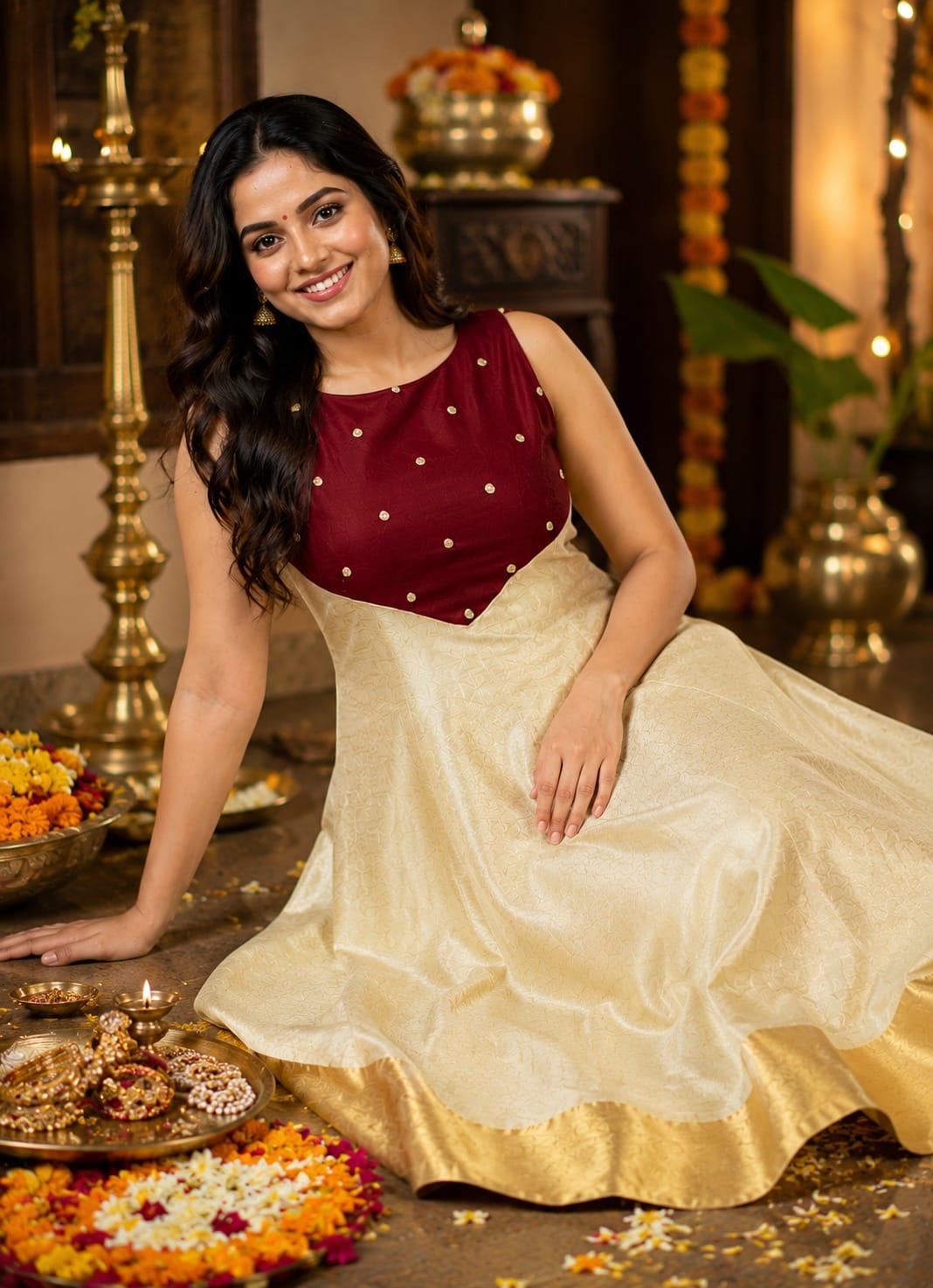 Festival Traditional Tissue Ankle Length Frock