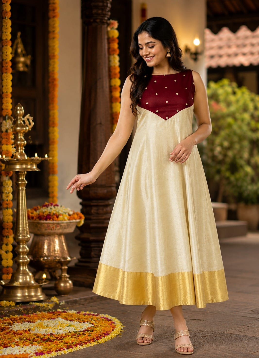 Festival Traditional Tissue Ankle Length Frock