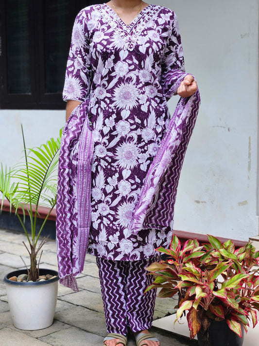 Cotton Printed Churidar with Printed Dupatta Set